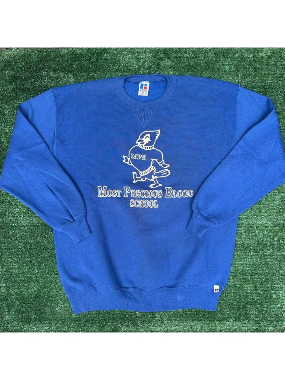 Vintage 90s Russell Catholic School Sweatshirt Blue XL Christian Religious
